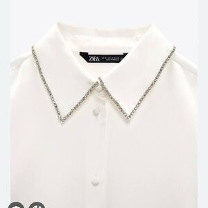 Zara White Button-Up Shirt with rhinestone Collar